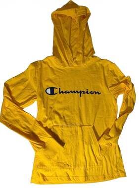 Champion Yellow Long Sleeve Logo Hoodie Tshirt Size M